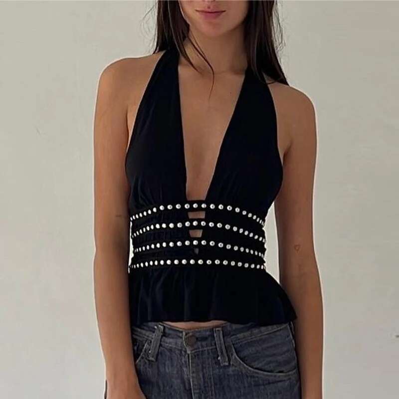celebrity with Internet spicy girl style sexy hot nail deep V-neck hanging neck backless versatile top vest for women