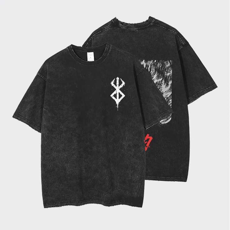 Anim Printed Washed Short Sleeves Retro Fashion Mens and Womens Short Sleeves Casual Sports Short SleevesT250318
