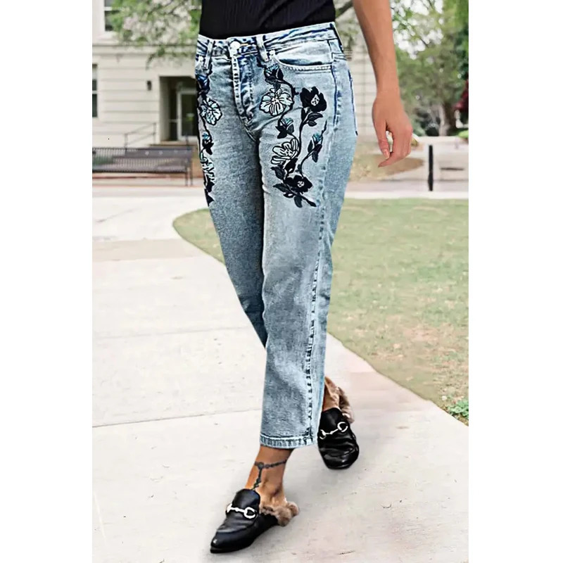 Weight Loss Girlfriend Ankle Denim Jeans Plant ed High Stretch Womens Pants Straight Legs Mom Trousers T49 250317