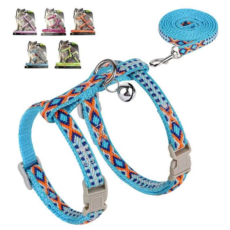 Nylon cat harness and belt set adjustable pet harness and belt set walking vest harness cat collar with bell pet suppliesT250318
