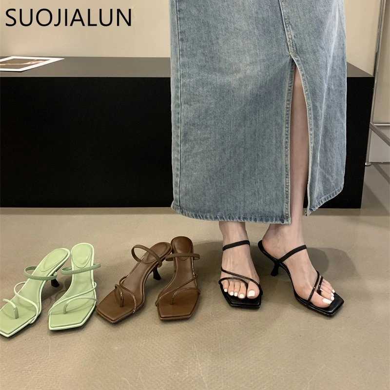 SUOJIALUN 2023 Summer Narrowband Text Skating Fi Square Toe Skating Womens Elegant Gladiator Sandals Thin High Heels Skating Y250317