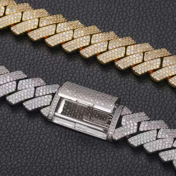 Exclusive Hip Hop Style 16mm Iced-Out Cuban Chain Pendant Necklace Featuring Top Grade VVS Moissanite - Personalize in 10K or 14K Yellow Gold