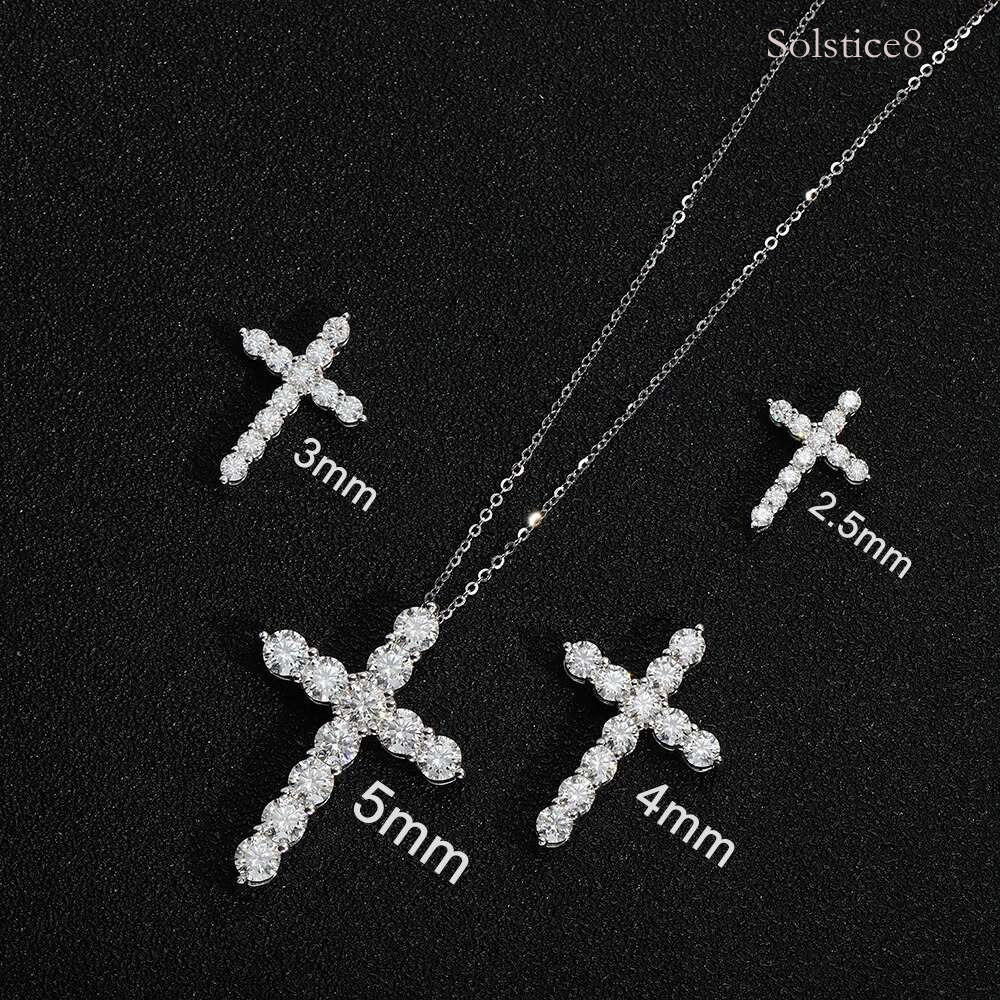 KNOBSPIN D VVS1 Moissanite Cross Pendant Necklace Original s Sliver Box Chain Plated White Gold Fine Necklaces for Women