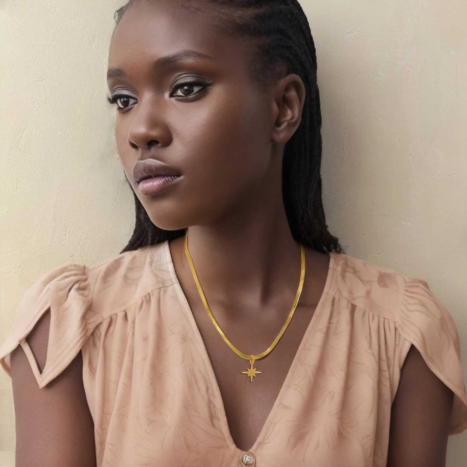 Minimum Stainless Steel Star Pendant Necklace Flat Snake Chain Jewelry Temperature Necklace Womens Necklace W250318