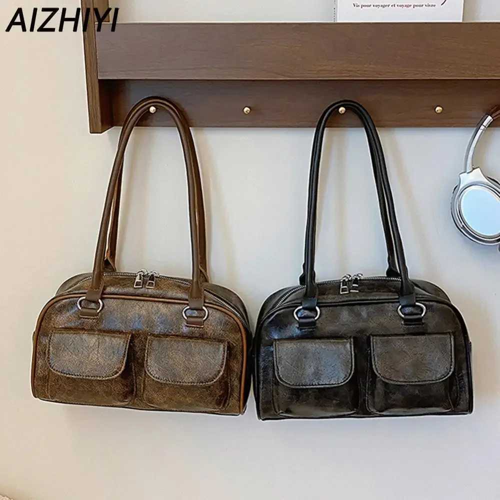 Vintage Shoder Bag for Wen PU Leather Tote Luxury Handbags Purse Y2k Single Shoder Bag Girls Top Handle Cluh Bag Y250318