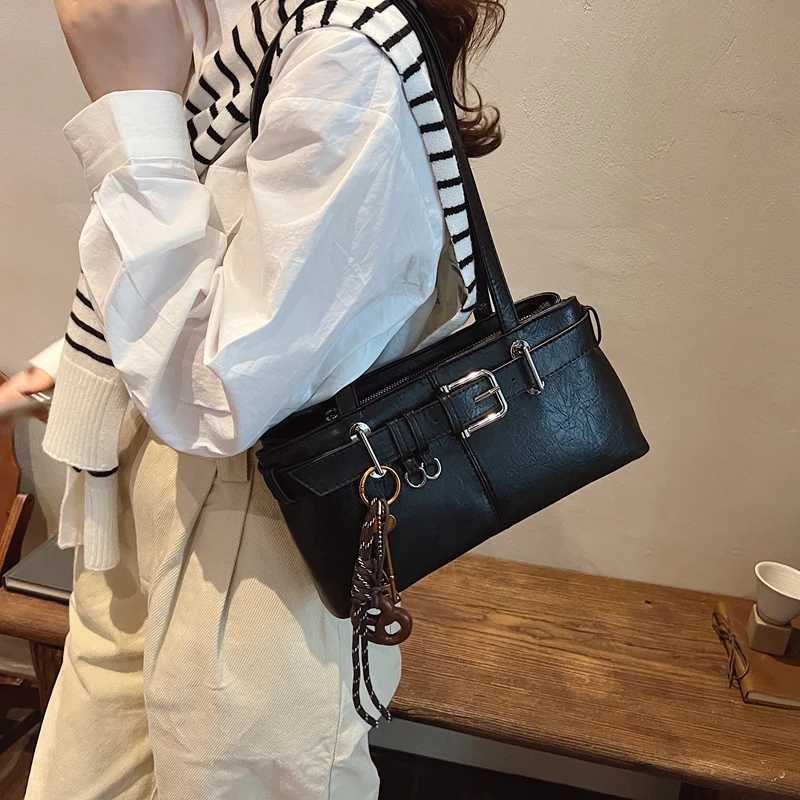Belt Design Underarm Shoulder Bags For Women Quality PU Pure Color Armpit Bag With Pendant 2024 Latest Luxury Designer Handbags Y250320