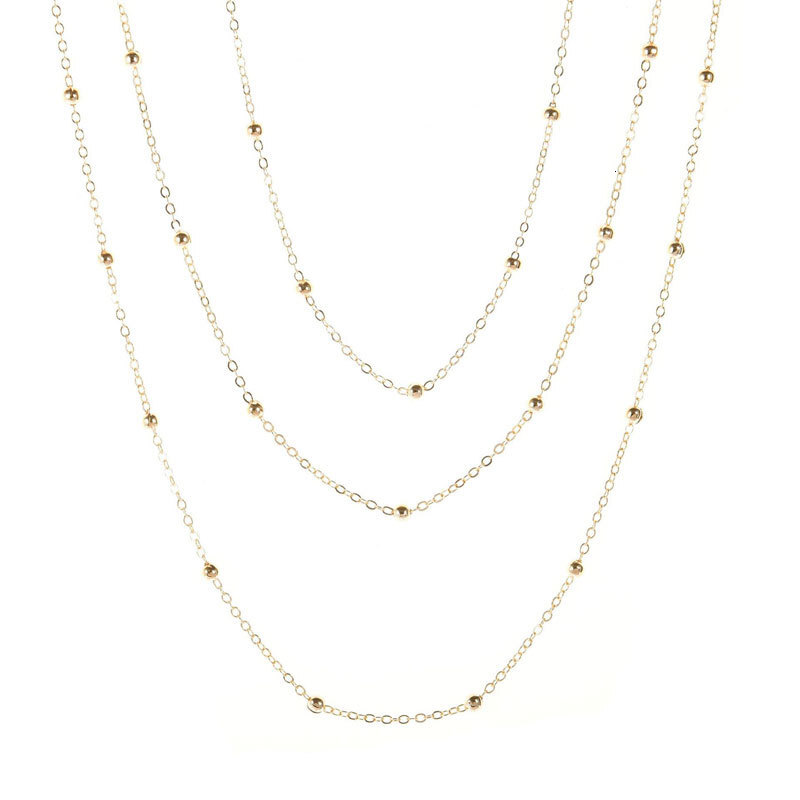4mm Metal Ball Chain Three Layer Necklace Women's Bohemian Style Multi-layer Round Bead Chain Jewelry