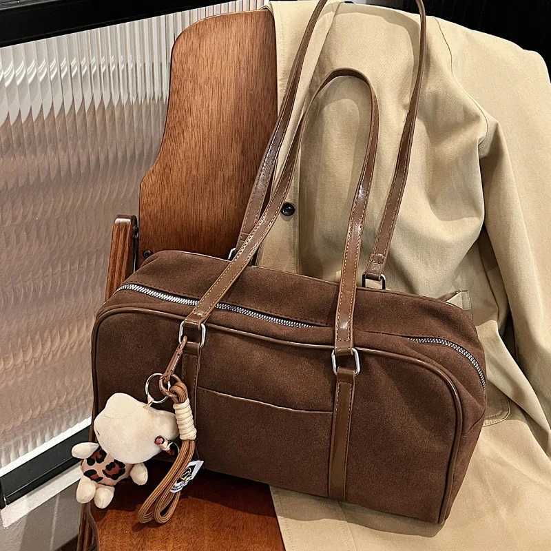 Casual Large Capacity Suede Bag Women 2025 New Autumn and Winter Retro Brown Commuter Shoulder Bag Pillow Bag Purses and Handbags Y250603