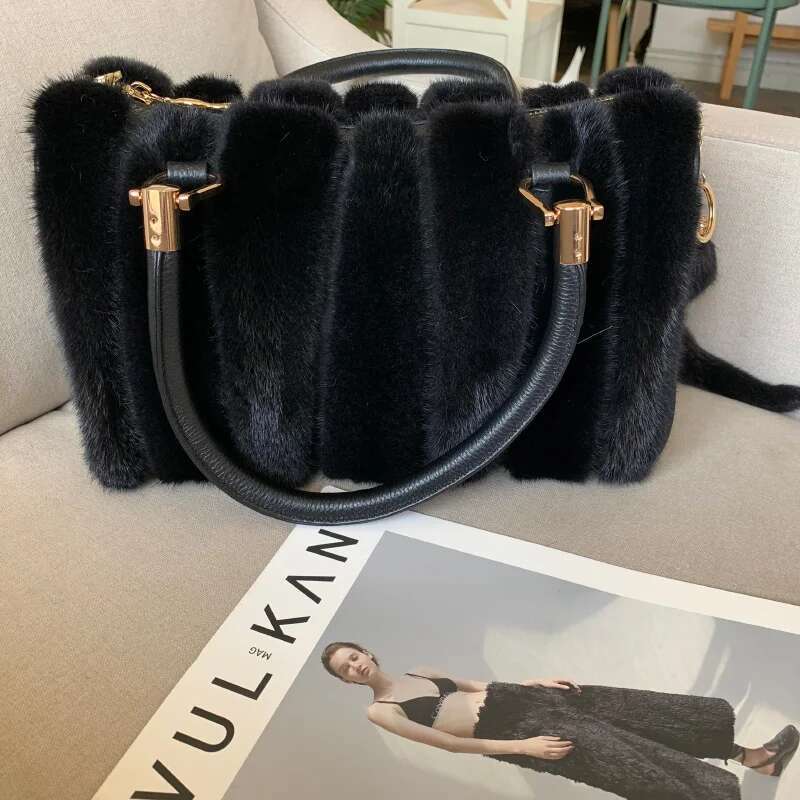 Mink Fur Winter Hand For Women Fashion Day Cluches Shoulder Crossbody Bags Fluffy Warm Messenger Bag