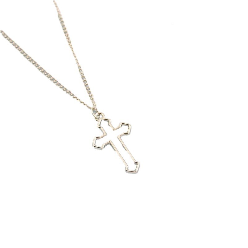 Long Hollowed-out Cross Pendant Necklace Simple Hip Hop Sweater Chain Jewelry for Men And Women