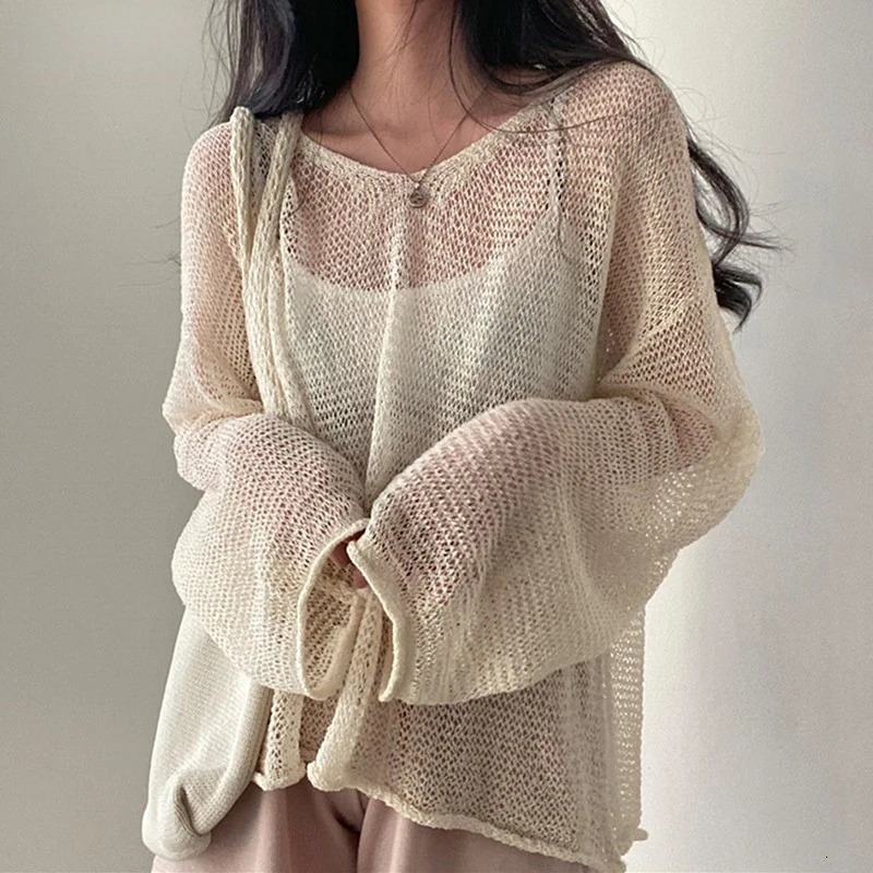 Women Lazy Style Full Sleeves Jumpers Tops Hollow Out Sexy Women Fashion Casual Streetwear Chic Femme Sweaters Pullovers 250318