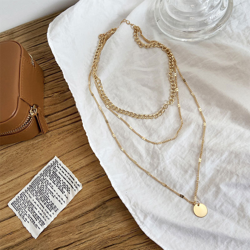 Three-layer Circular Pendant Necklace For Women Instagram Simple Collarbone Chain Choker Multi-layer Necklace Jewelry