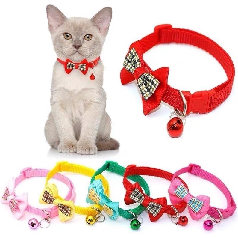 Cute Pet Collar Adjustable Buckle Plaid Bow Tie Colorful Dog Puppy Cat Collars With Bell Accessories Adjustable Pet Dressing Tools ni125