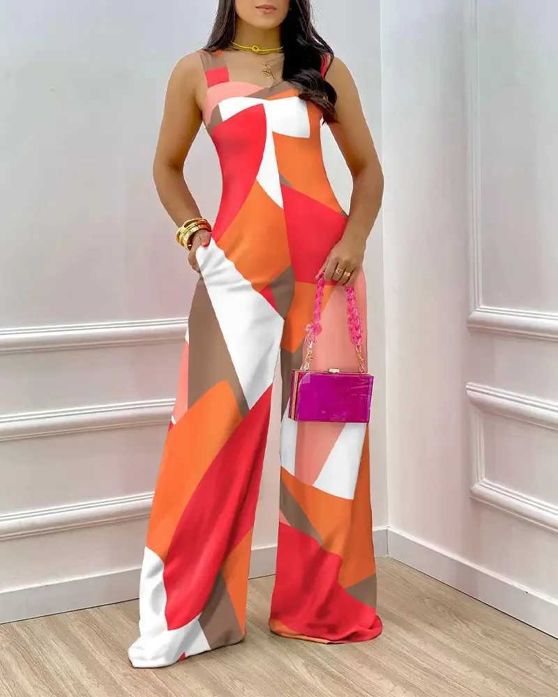 Womens sexy jumpsuit 2024 summer fashion print hollow temperature casual womens wide leg jumpsuit Mono De Verano Para Mujeres X2503181