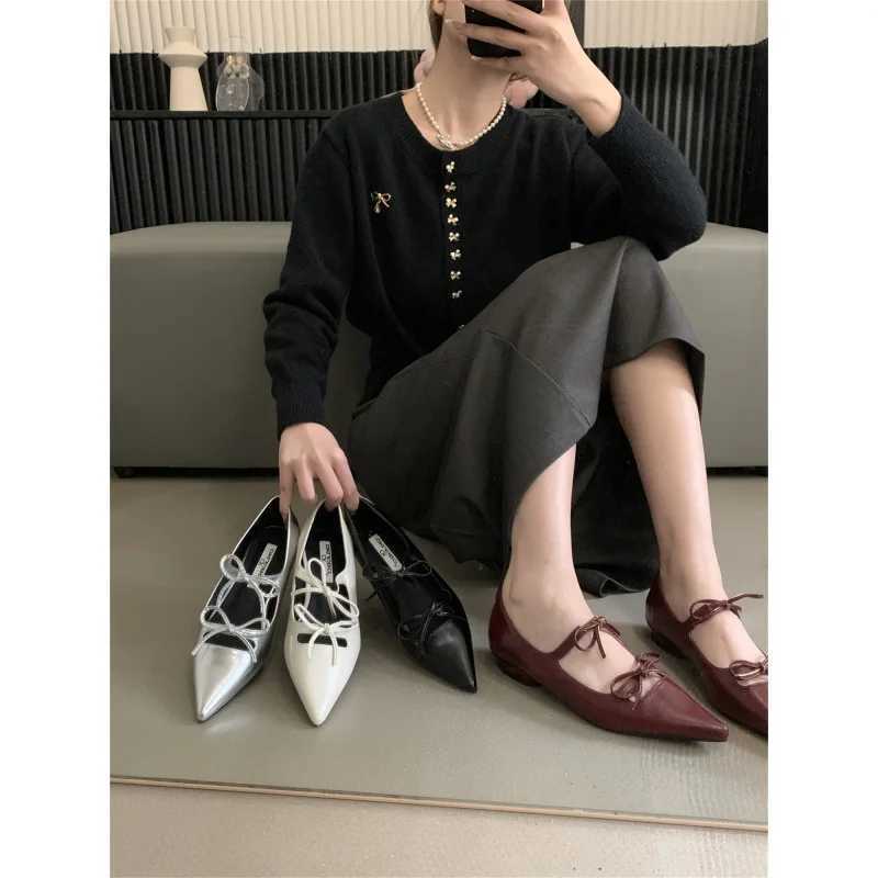 Wan Flats Modis casual Fem sneakers Pointed Toe shallow dress for new grandma 2024 summer solid PU basic spring Lac Y250317
