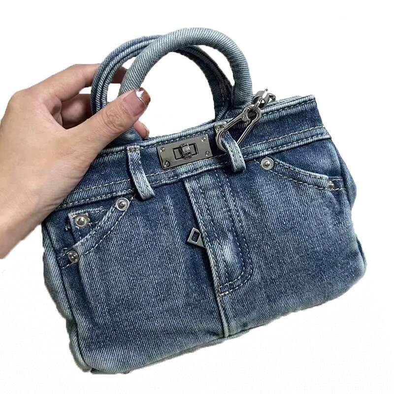 New Designer Bag Jeans Handbag Washed Old Blue Jeans Shoulder Bag Retro Multifunctional Platinum Women's Bag Niche Personalized Design
