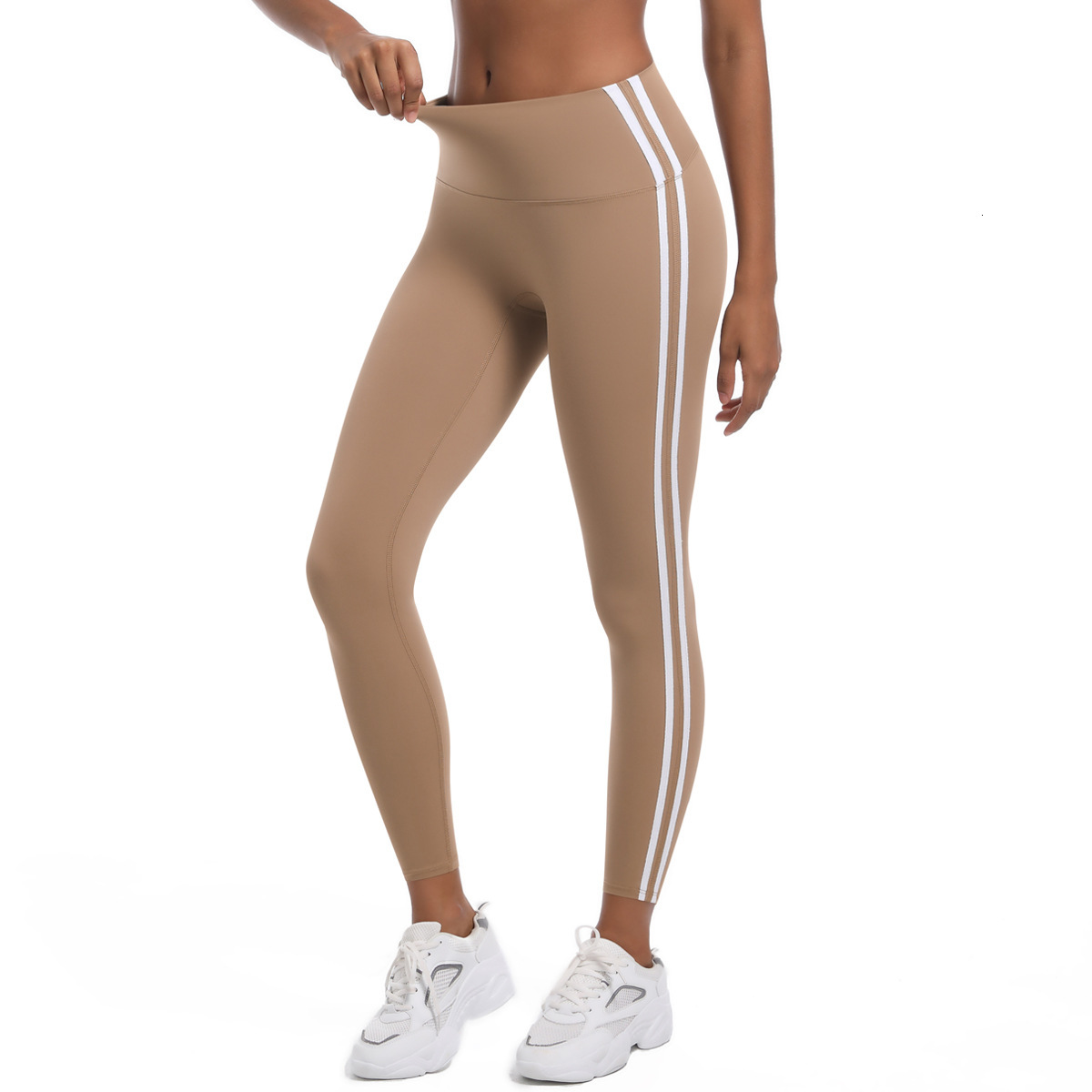 New striped fitness tight fitting high waisted peach hip lifting hot pants, contrasting color breathable sports running yoga pants for women leggings