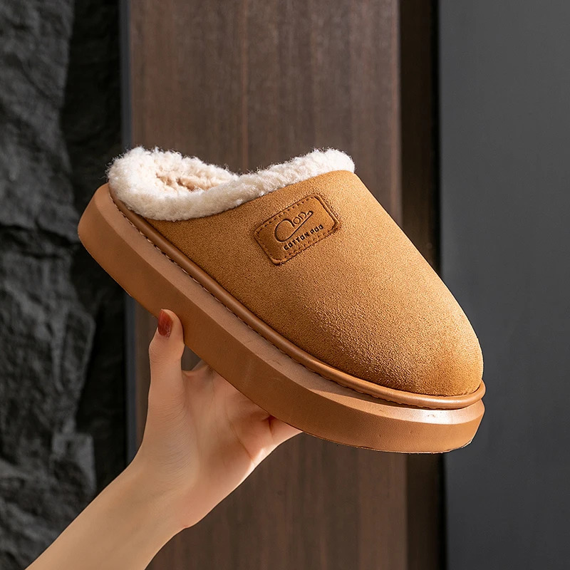 Cotton sandals for women thick sole non-slip and warm winter indoor home plush cotton slippers for men 250318