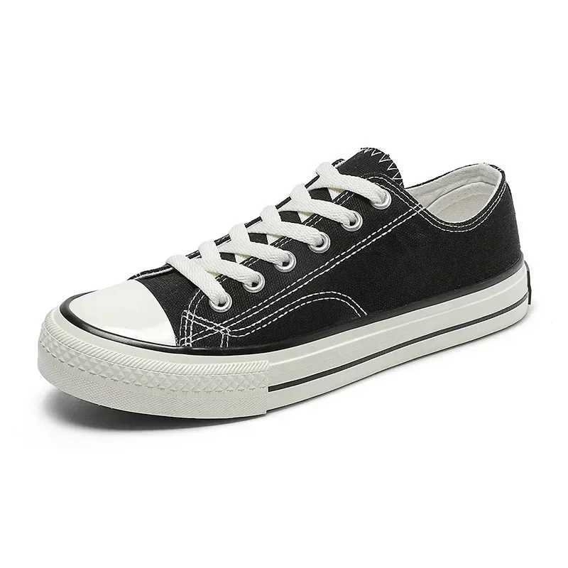 Newly arrived summer Fi wen flat shoes all black white and red casual shoes with canvas sneakers and lace uppers Y250318