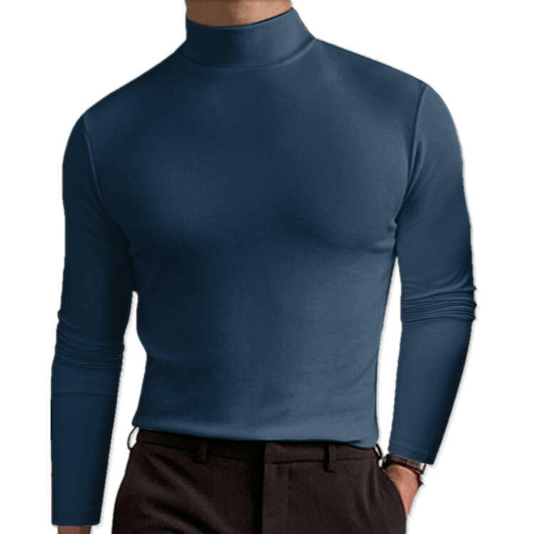 European American autumn and winter high neck long sleeved T-shirt base shirt men's solid color top 2025 new casual fashion trend clothing