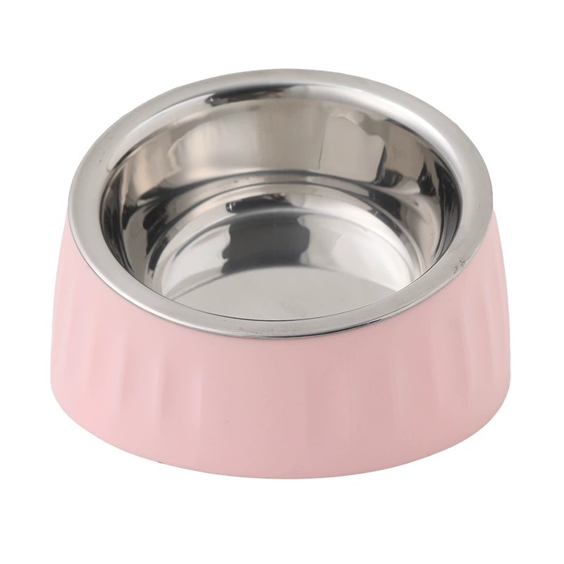 Stainless steel bowl with slanted mouth, knock and anti slip, dog plastic feeding, cat basin, pet bowl, supplies, tableware