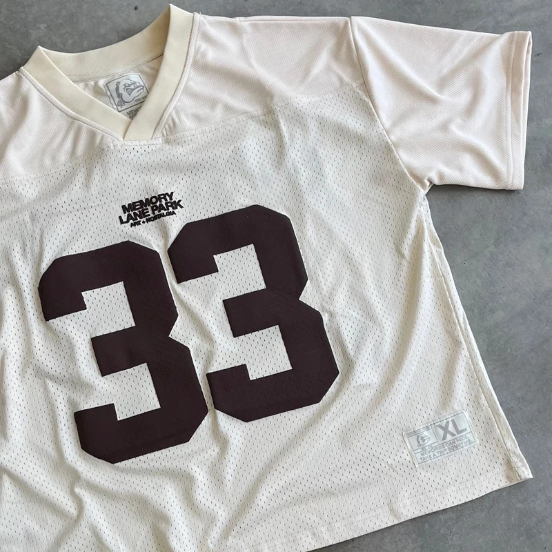 Y2K Mesh Jersey Quick Dry T Shirt Breathable Streetwear Men Women Oversized College Sports Wear Unisex Football Training Wear 250317