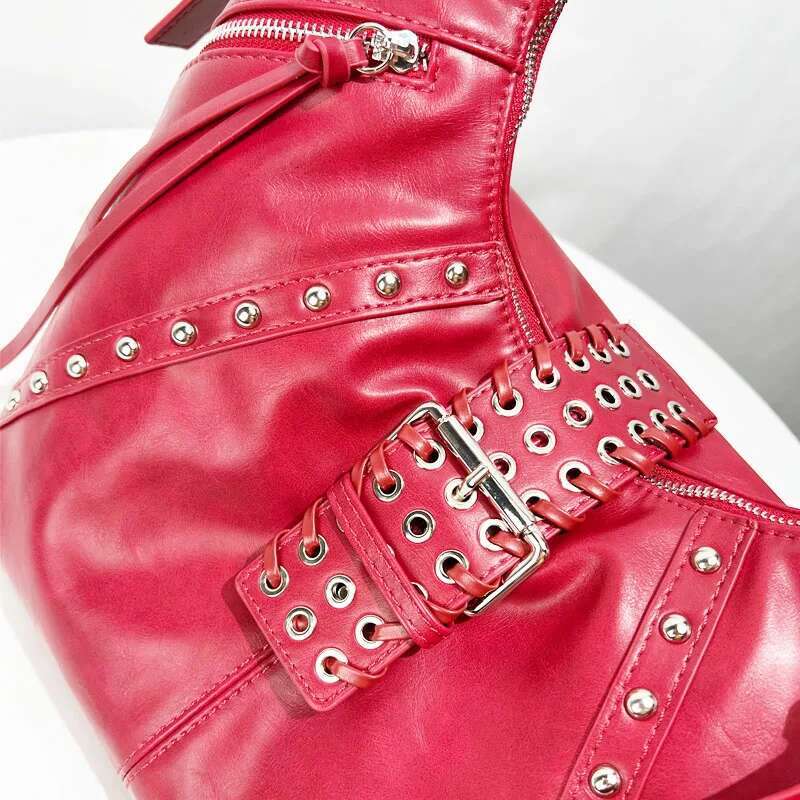 Moto & Biker Rivet Decoration Croissant Bags For Women Designer Handbag And Purses 2024 New In Vintage Shoulder Crossbody