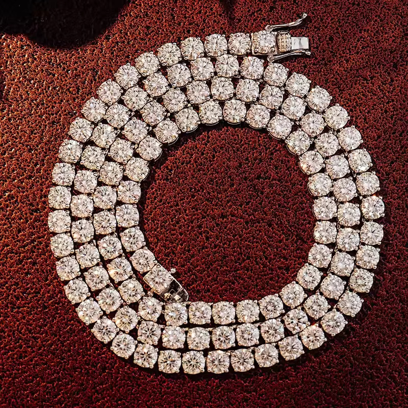 Fine Jewelry Tennis Chain 925 Sterling Silver VVS Moissanites Iced Out Tennis Necklace Moissanite Tennis Chain