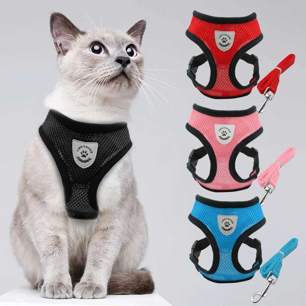 Mesh Cat Harness and Leash Breathable Reflective Kitten Cats Harnesses Small Dog Puppy Harness for French Bulldog Chihuahua PugT250318