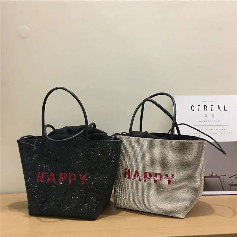 High Quality Bucket Women's Handbag Crystal Shiny Rhies Dia Evening Wedding Party Clutch Purse Messenger Bag