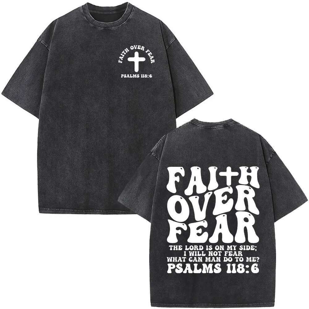 Christian Jesus Bible Text Washed T-shirt for Men and Women Fashion Retro Oversized T-shirt Original Cotton Short Sleeve T-shirt