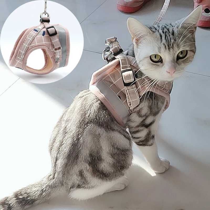 Fashion plaid cat cover summer mesh pet strap and belt set Katten Kitty mascot product Gotas accessoriesT250318