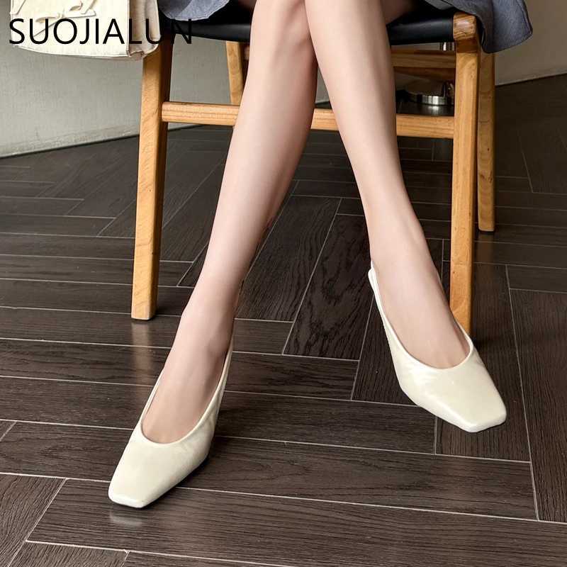 SUOJIALUN 2025 Spring New Sandals Fi Red Square Toe Shallow Smooth Elastic Back Shoes Thin High Heels Dress Pump Y250317