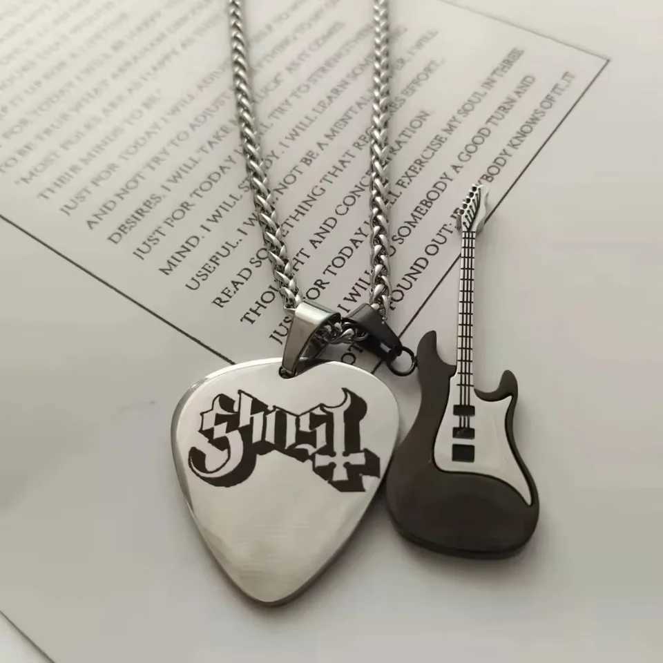 Stainless Steel Ghost bc Nameless Ghoul Cosplay Necklace Unisex Guitar Pick Pendant Chain Choker Jewelry Accessories Gifts W250318