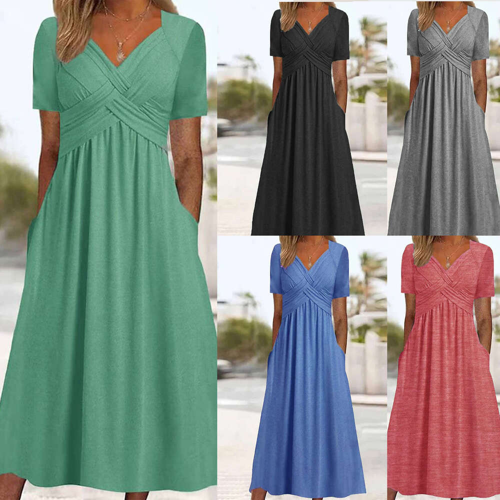 hot summer short sleeved European and American women's personalized dress 2025 new casual versatile fashion clothing