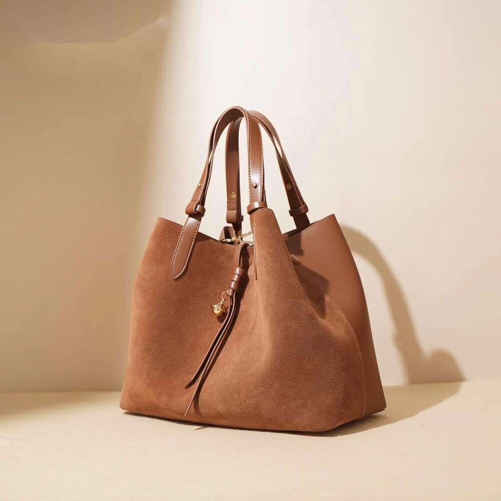 Suede Leather Bag For Women Handbag And Casual Tote Big Capacity Shoulder Brown Purses New
