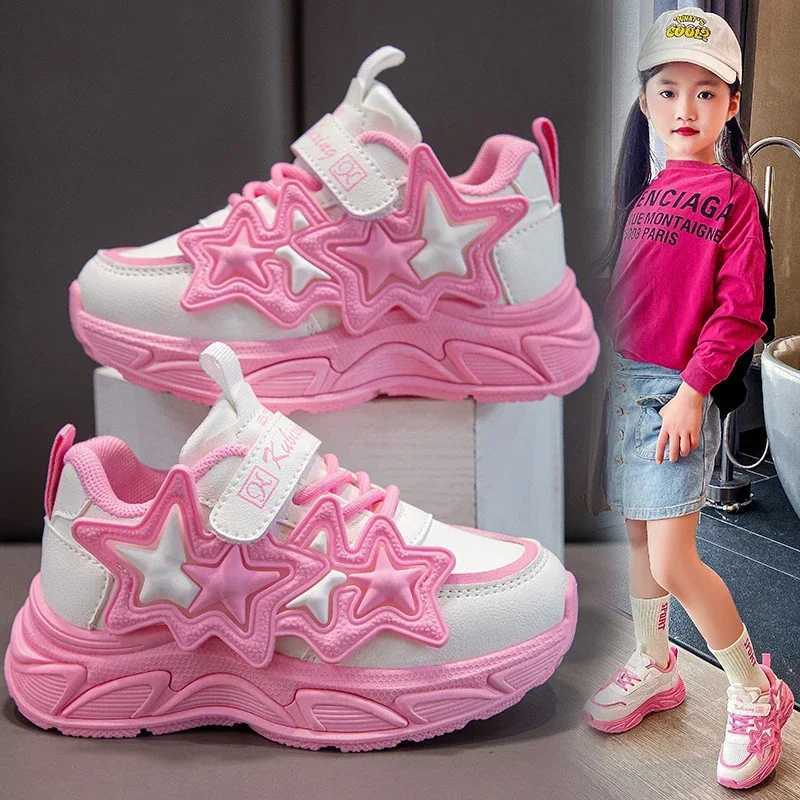Children Casual Shoes for Girls Fashion Classic with Stars Girls Sports Running Sneakers Breathable PU + Rubber Anti-skid Soft W250318