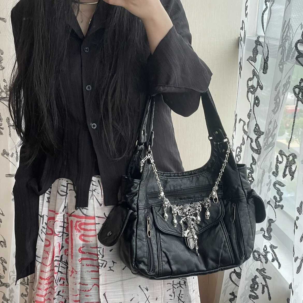 Y2K Gothic Lolita Punk Shoder Bags Harajuku Wen girl Large Capaci Versatile Handbags Underarm Bag Totes Fem Z250318