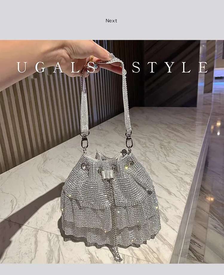 Glitter Dia Pleated Skirt Women Handbag Rhies Evening Bucket Clutch Purse For Wedding Party Shoulder Bag