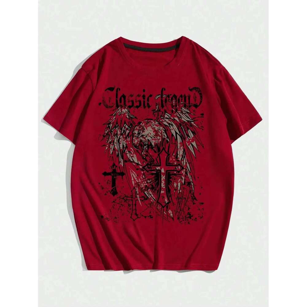 Men's and women's short sleeved T-shirt, cotton, unisex, Gothic, eagle and cross print, Y2K figure, luxurious and fashionable, plus size, cl