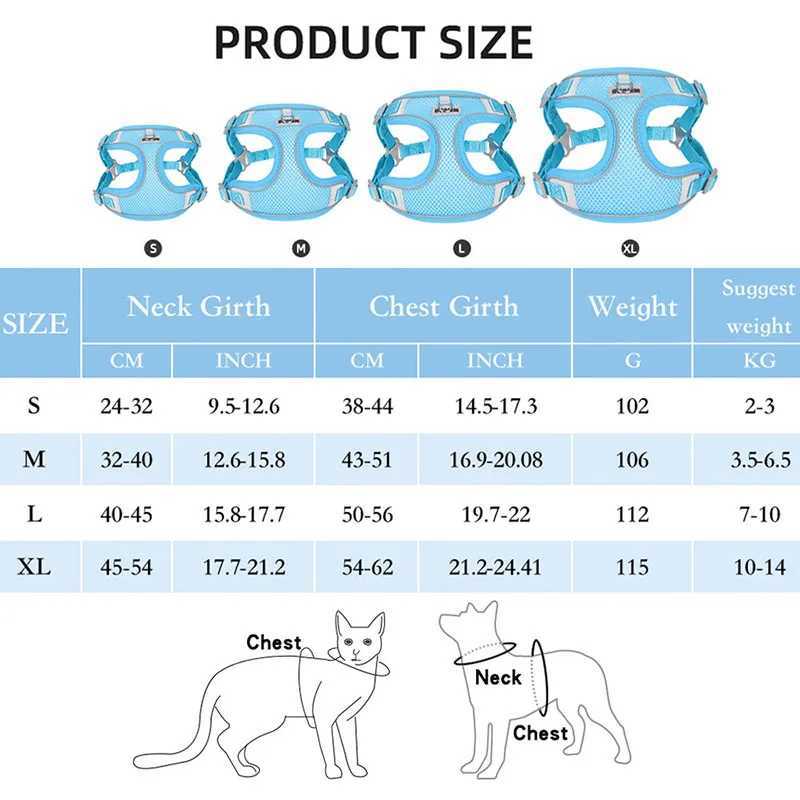 Breathable cat harness clothing vest suitable for small and medium-sized dog harnesses cat harness set adjustable easy to control reflective cat harne