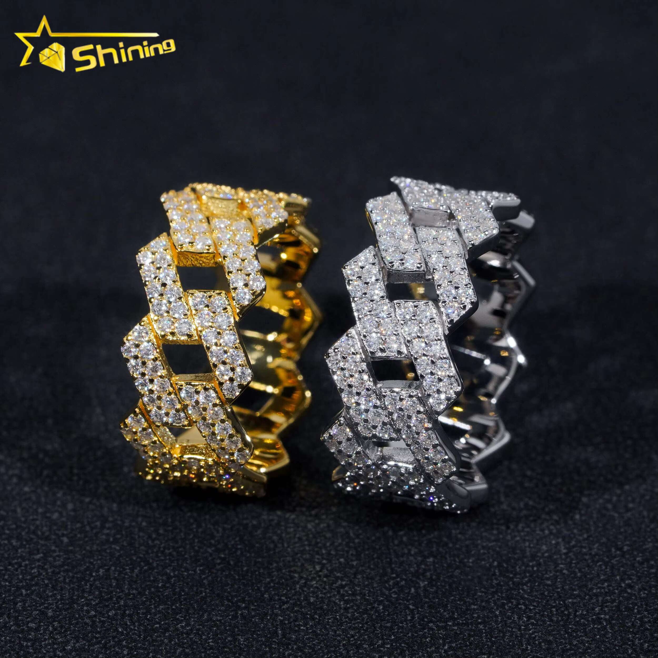 Hot Sale Fashion Two Row Cuban Rings Iced Out High Quality VVS Dia Hip Hop Men Moissanite Ring