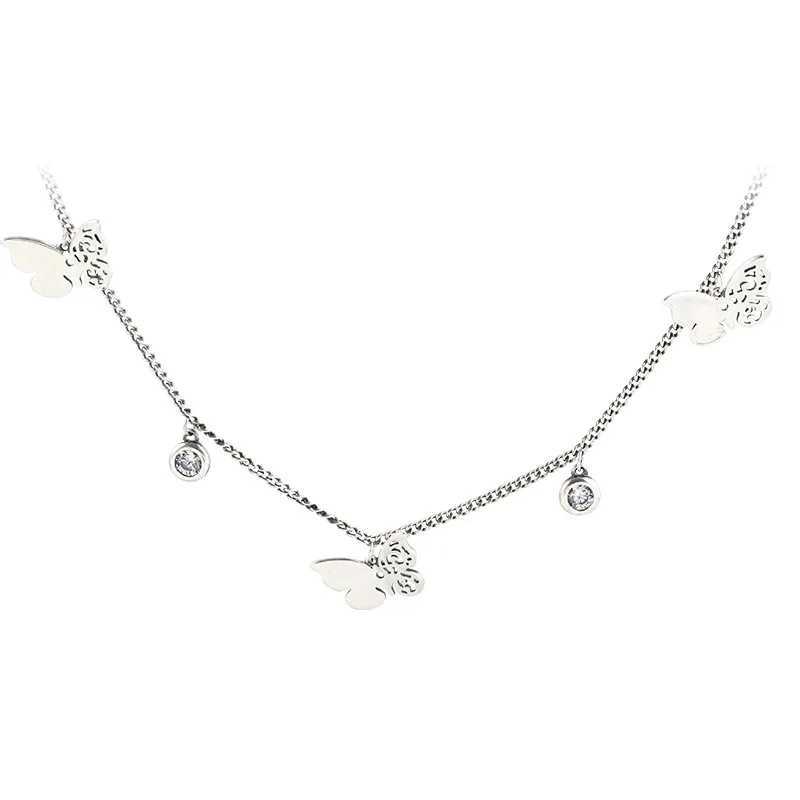 Livvy Cute Silver Butterfly Pendant Necklace Suitable for Women Fashionable Round Zircon Necklace Charm Jewelry Gift W250318