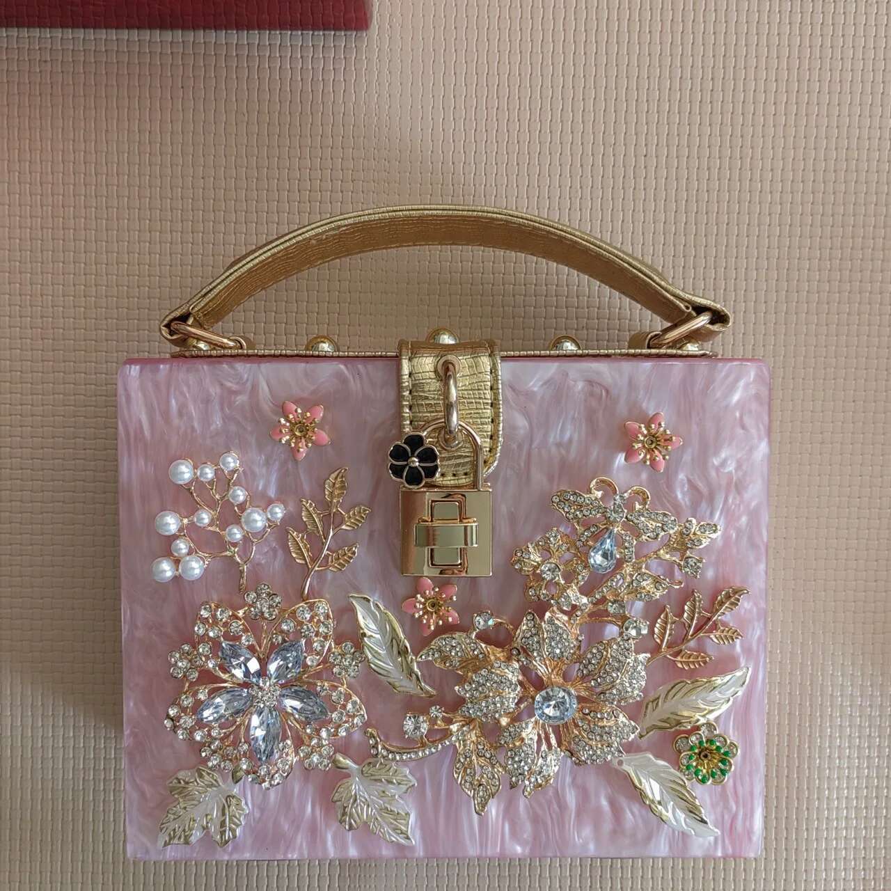 Designer Acrylic Box Evening Clutch Women's Handbag Ral Marbled Dia Suitcase Lady Purse Shoulder Crossbody Bag