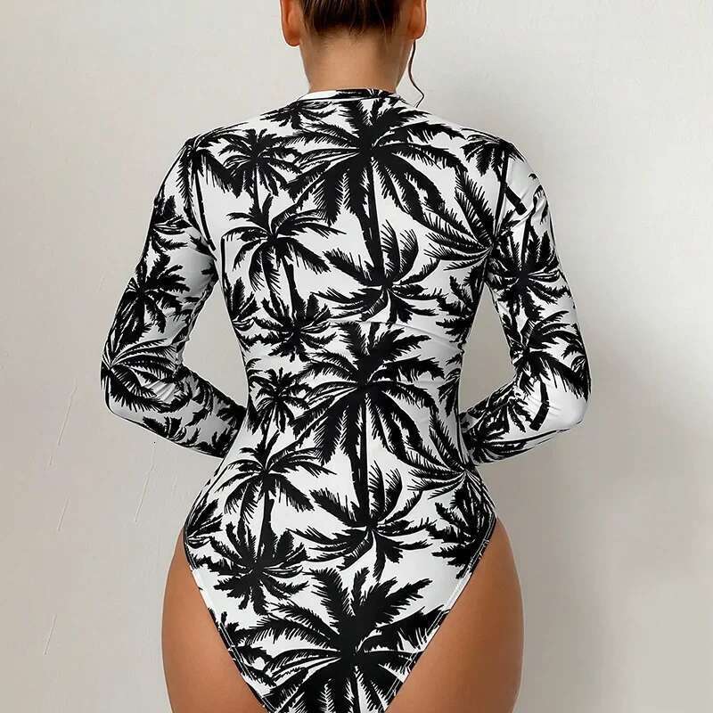 Women's summer printed swimsuit fashionable high waisted pure cotton swimsuit sexy tight conservative one-piece swimsuit