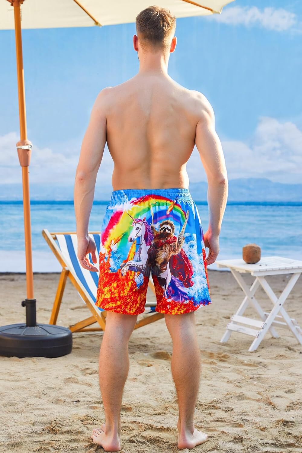 Men Swim Trunks Drawstring Elastic Waist Quick Dry Beach Shorts Swimwear Bathing Suits Fashionable printed shorts