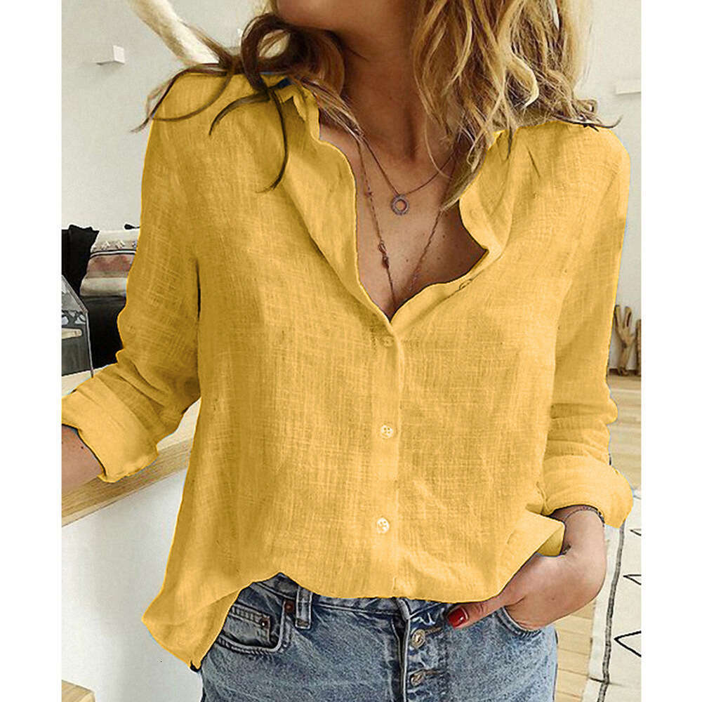 2020 Spring and Autumn Yamason Casual Loose Sleeve Linen Shirt Large Women's Wear