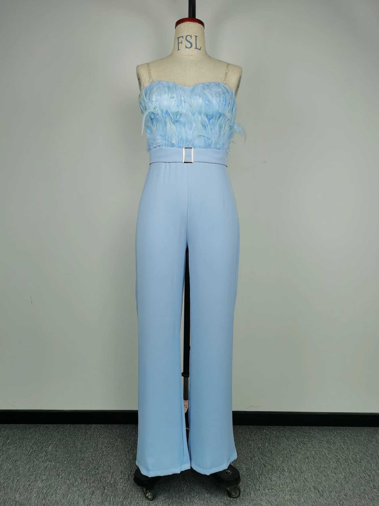 Elegant jumpsuit womens long one-piece strapless white sloping neck feather Y2k top sexy wedding party night jumpsuit summer X250318