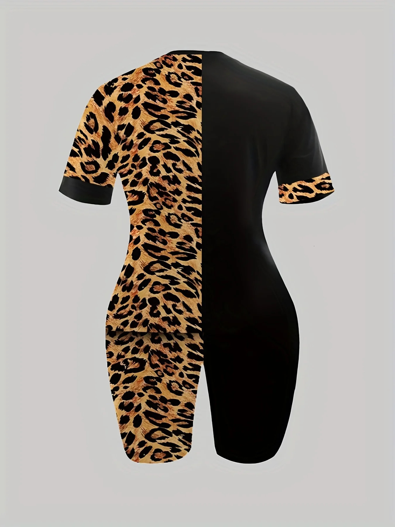 Plus Size Summer Fashion Outfits 2 Piece Set Womens Leopard Print With Letter Print Short Sleeve Tee Shorts Leggings Clothing 250318