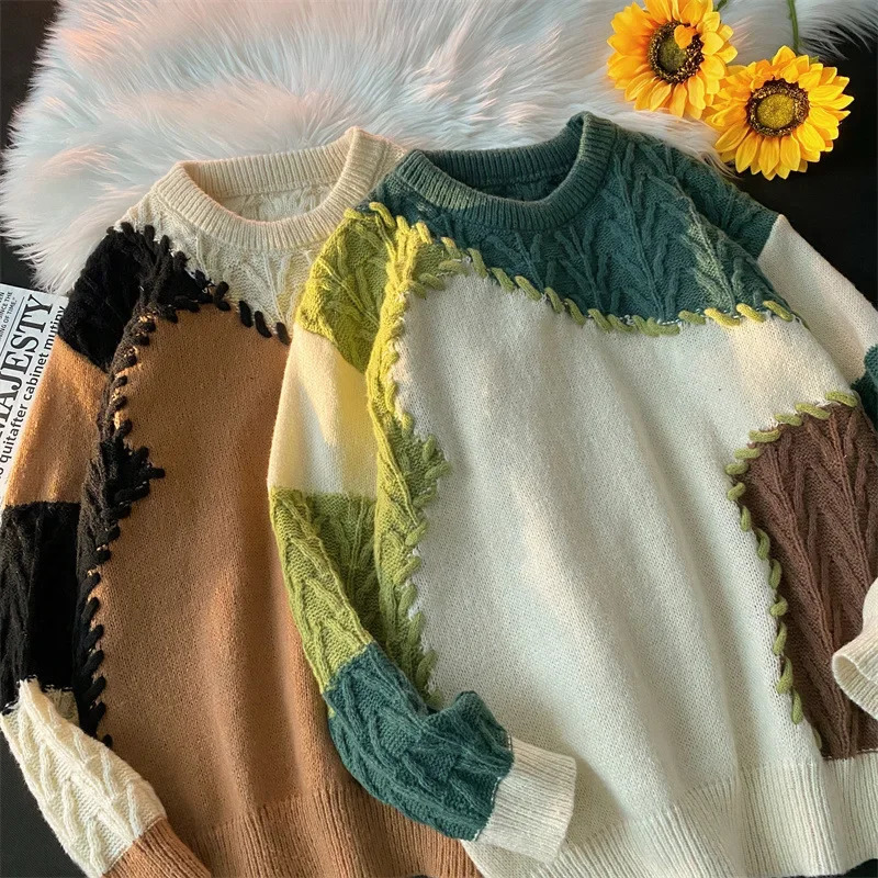 Trendy Niche Korean Style Mens Womens Sweater Casual Crew Neck Knitted Top Soft Supple AutumnWinter Fuzzy Lazy Loose-Fit 250318